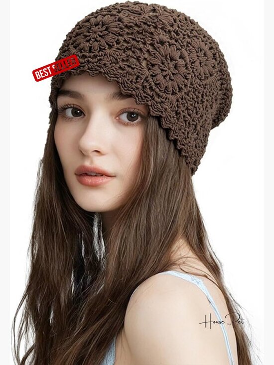 100% Cotton Crochet Beanie Hat Handmade Knit Slouchy Floral Skull Hat Knitted main image 3